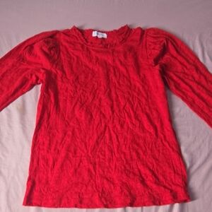 Goldie Red Long Sleeve Tee with Ruffle Shoulders